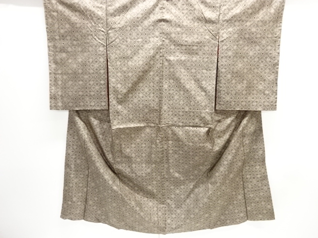 JAPANESE KIMONO / ANTIQUE KIMONO / TAISHO ROMAN STYLE / SILK / DORO OSHIMA TSUMUGI / WOVEN GEOMETRIC PATTERN
